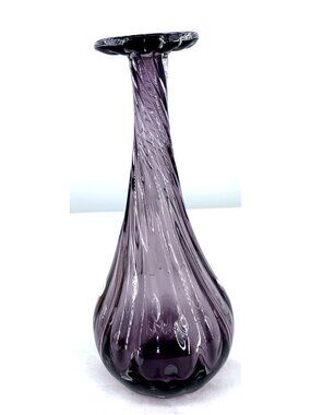 Amethyst Vase Purple Hand Blown Glass Bud Fluted 10" Bullicante Vintage